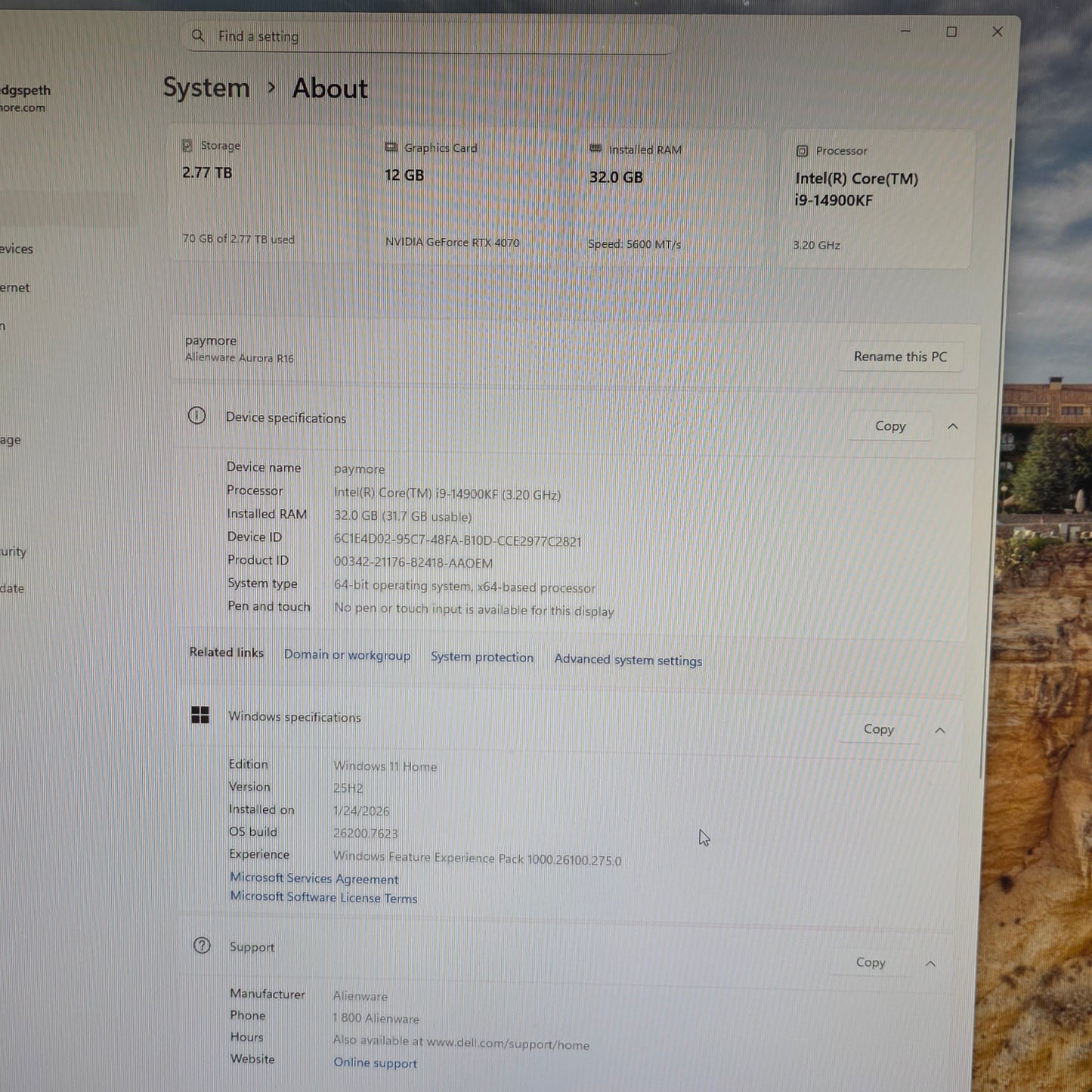 Alienware Aurora i9-149000KF 3.20GHz 32GB RAM 1TB HDD Nvidia GeForce RTX 4070