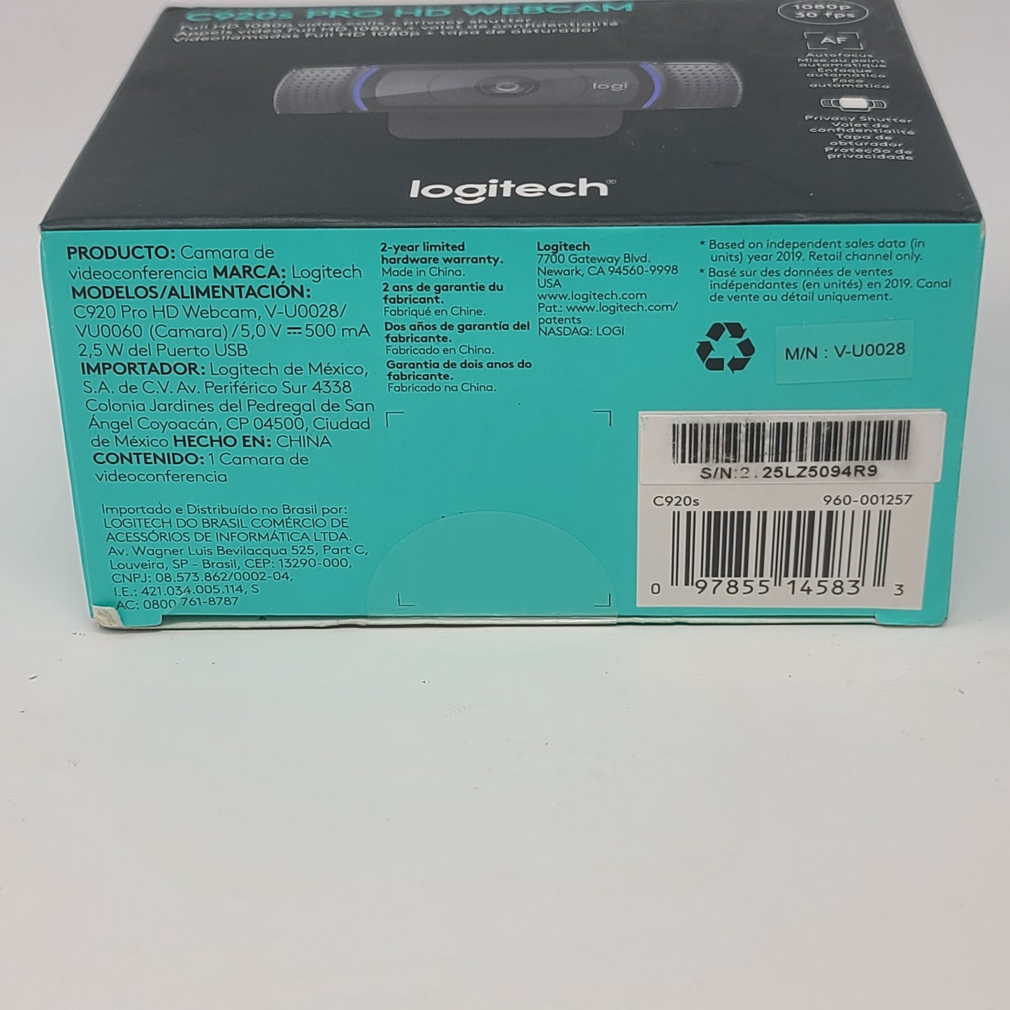 New logitech C920s HD Webcam 960-001257