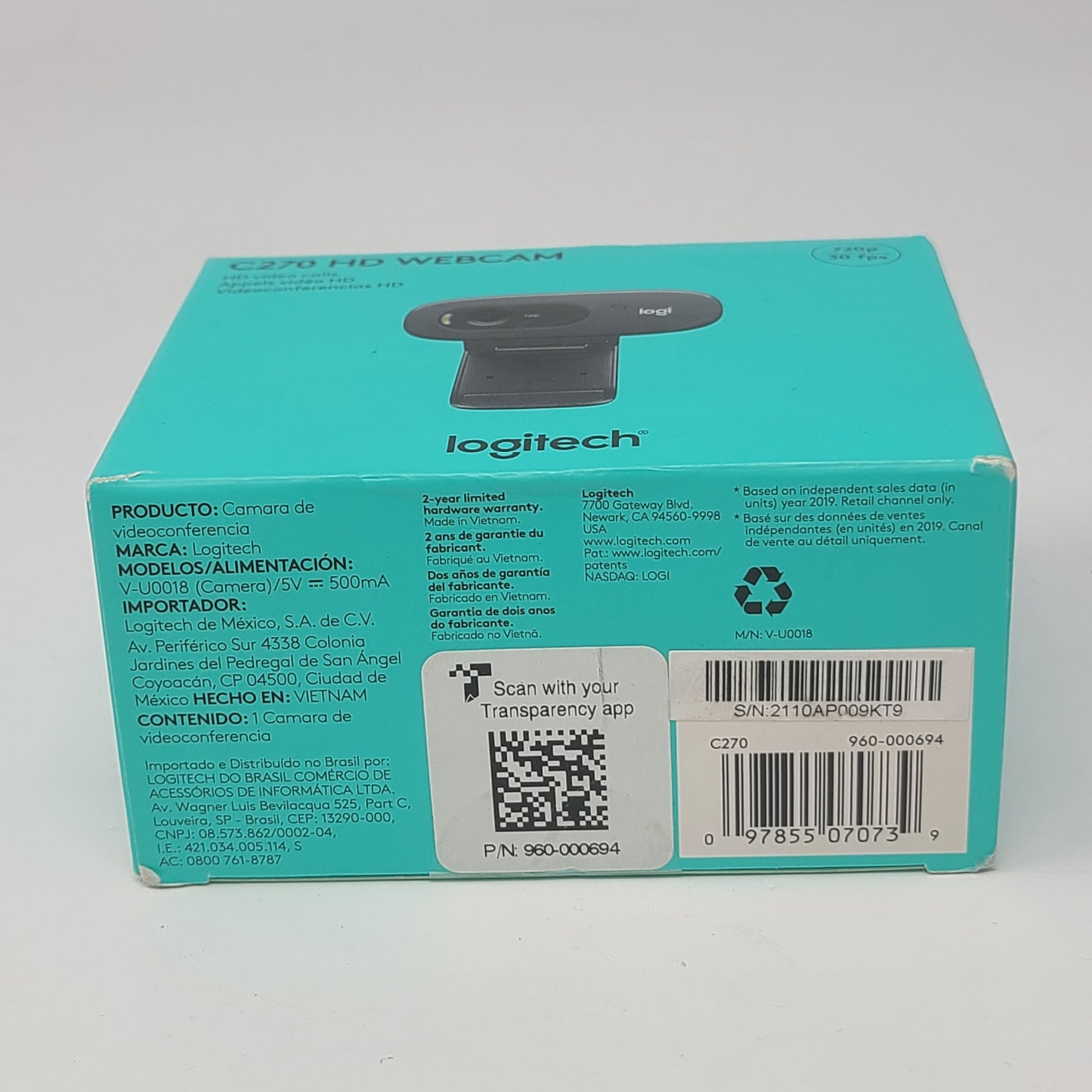 Logitech C270 HD Webcam 720p Black 960-000694