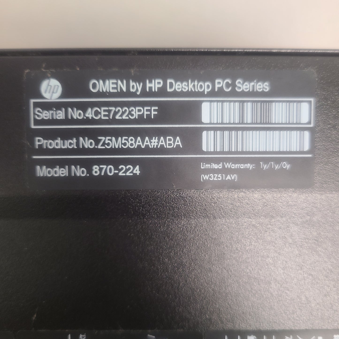 Omen Custom PC Core i5-7400 3.0GHz 16GB RAM 1TB HDD Nvidia GeForce GTX 1060