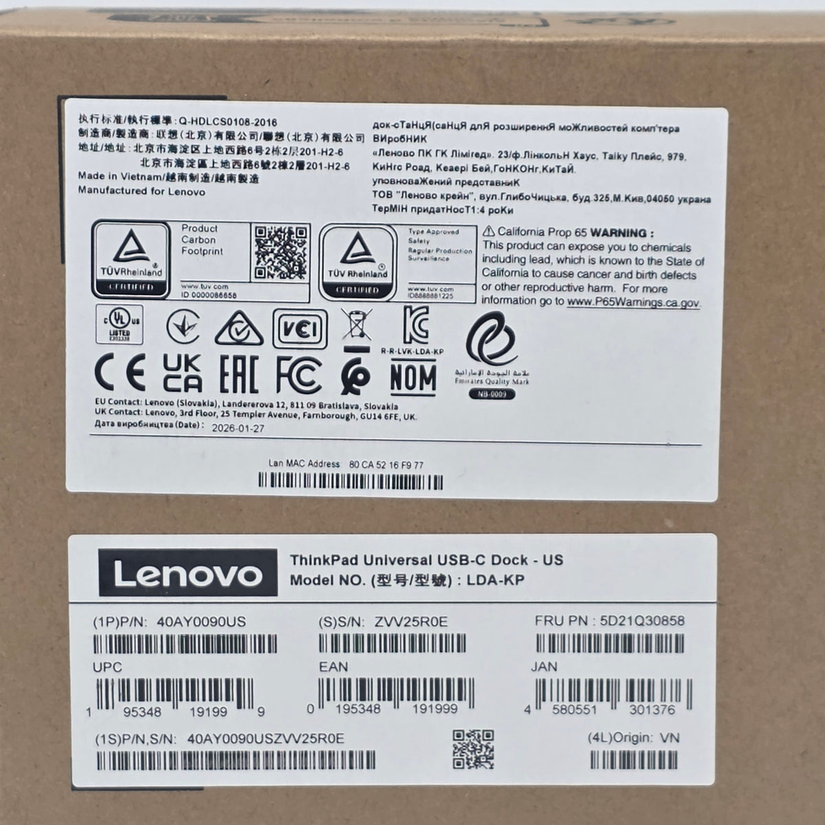 New Lenovo ThinkPad Universal USB-C Dock 40AY0090US LDA-KP Docking Station 90W