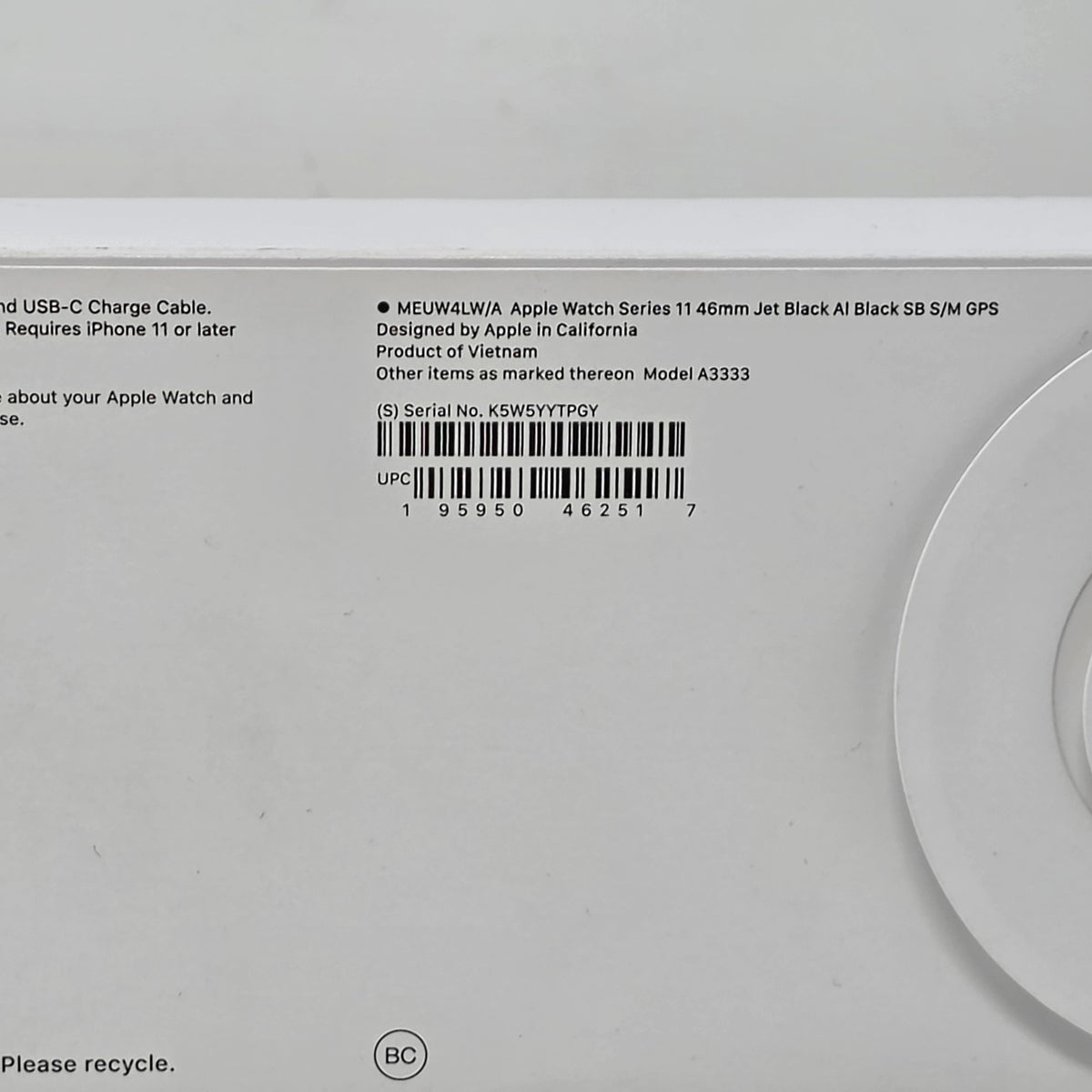 New GPS Only Apple Watch Series 11 46MM Jet Black Aluminum Black Sport Band MEUW4LW/A