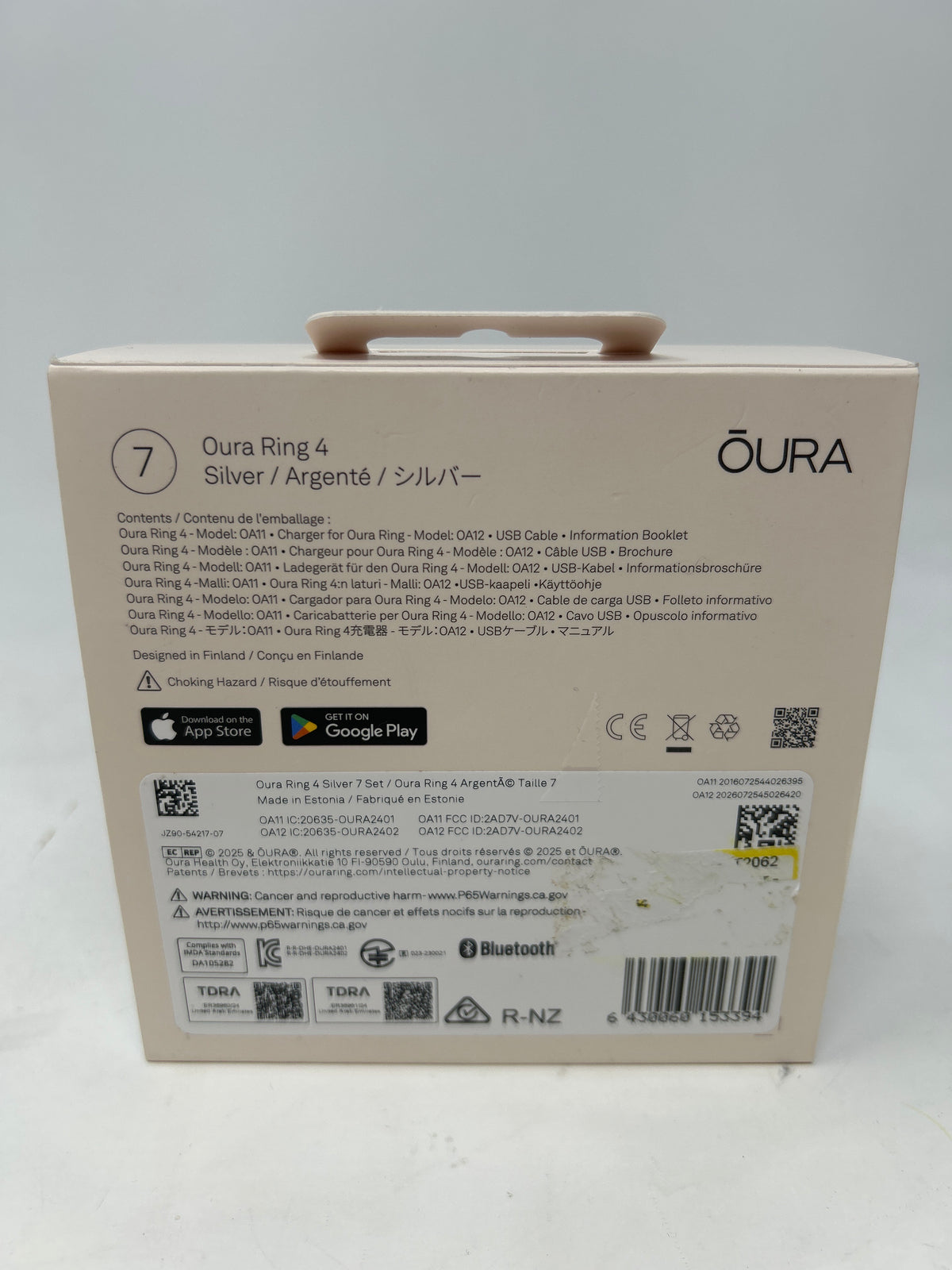 Oura Ring 4 Size 7 Activity Tracker Silver JZ90-54217-07