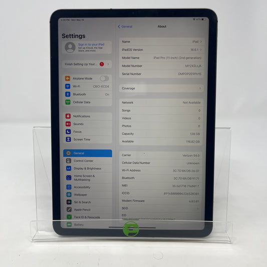 Unlocked Apple iPad Pro 11" 2nd Gen 128GB Silver  MY2X2LL/A