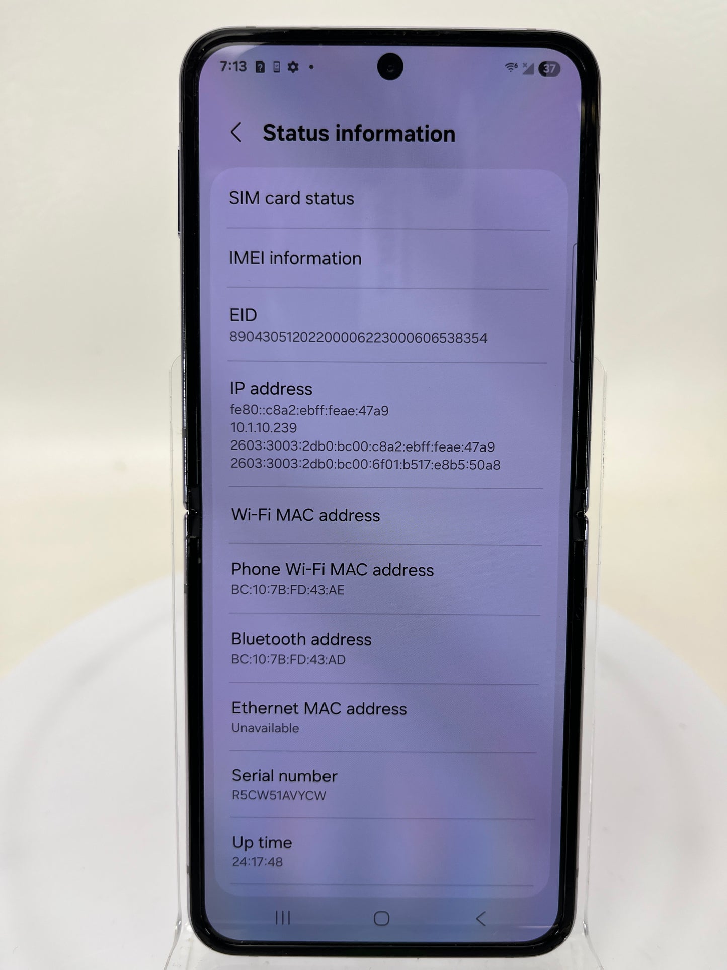 Unlocked Samsung Galaxy Z Flip4 8GB RAM 128GB SM-F721U1 Purple