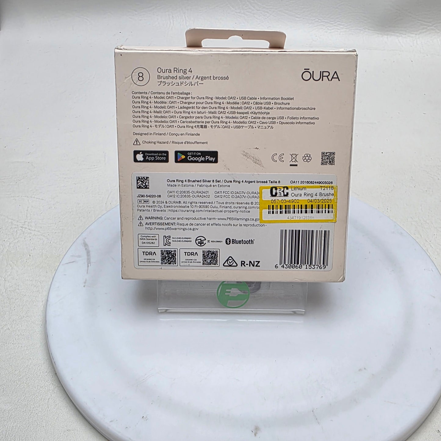 Oura Ring 4 Size 8 Silver Activity Tracker JZ90-54220-08