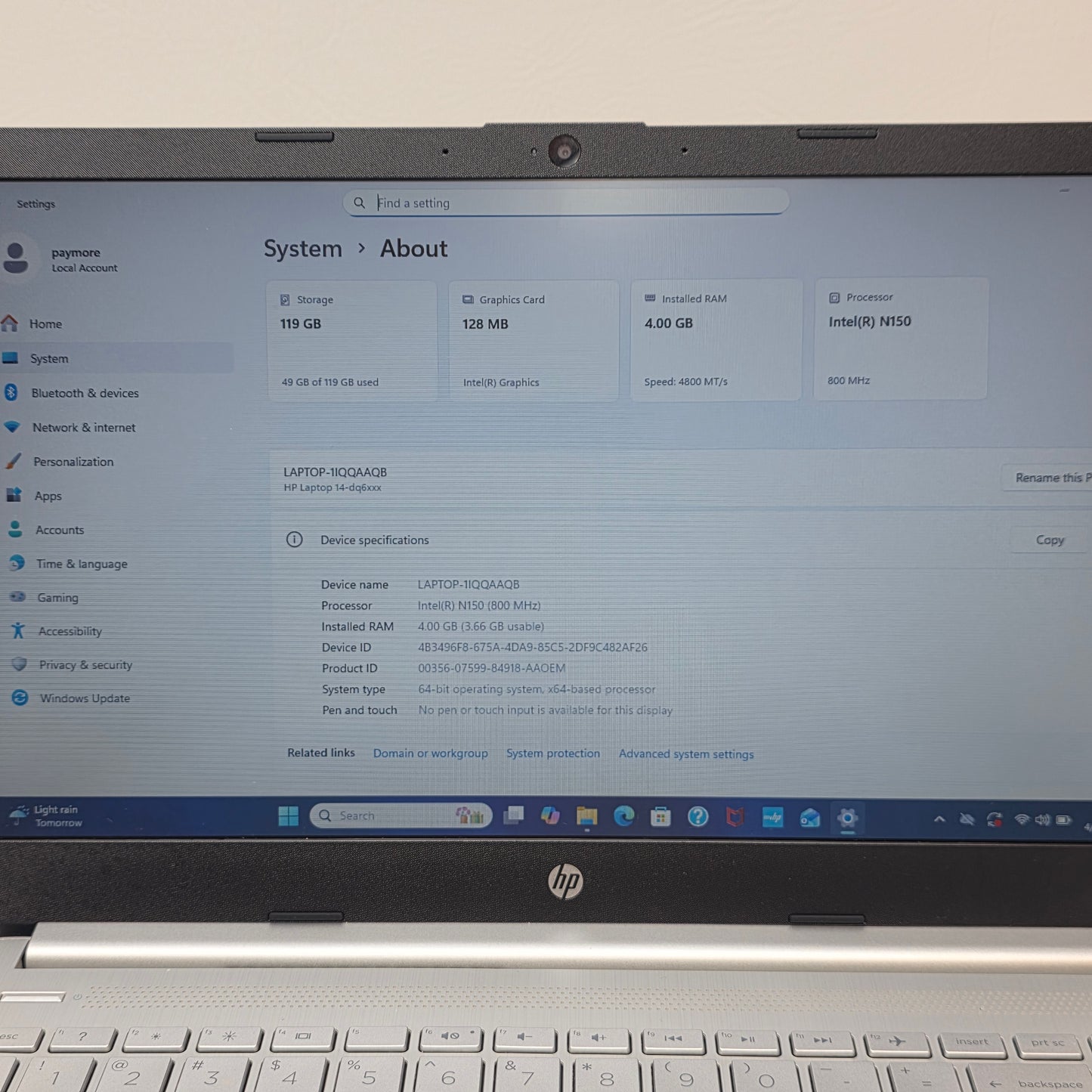 HP Laptop 14-DQ6011DX 14" N150 800Mhz 4GB RAM 128GB SSD