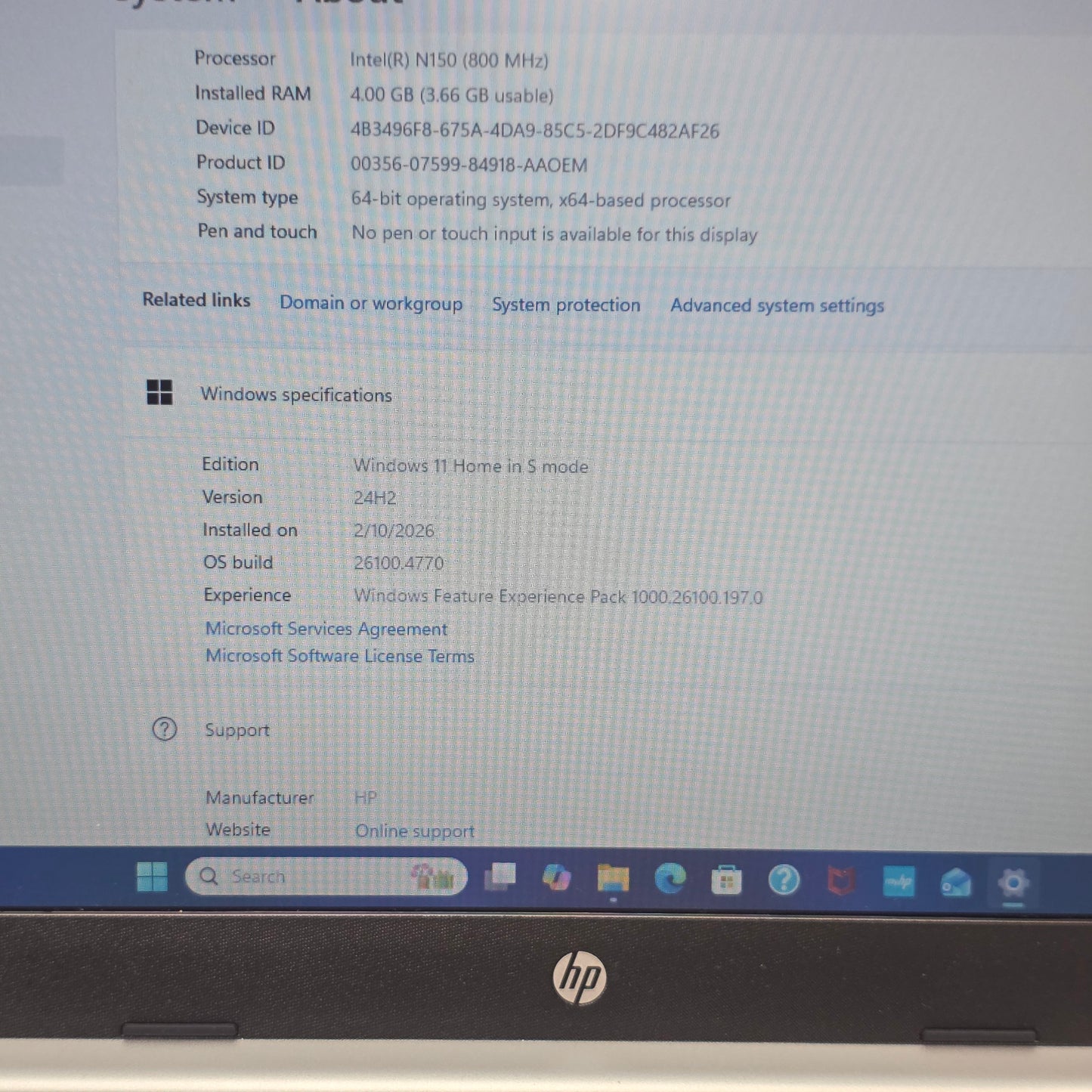 HP Laptop 14-DQ6011DX 14" N150 800Mhz 4GB RAM 128GB SSD