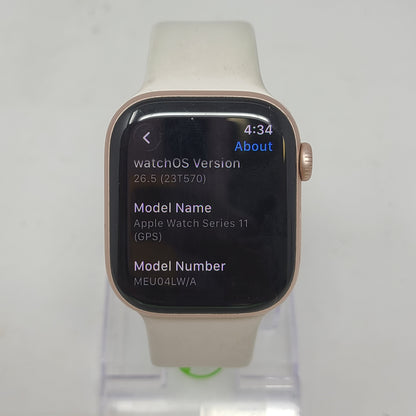 GPS Only Apple Watch Series 11 42MM Rose Gold Aluminum Starlight Sport Band MEUO4LW/A