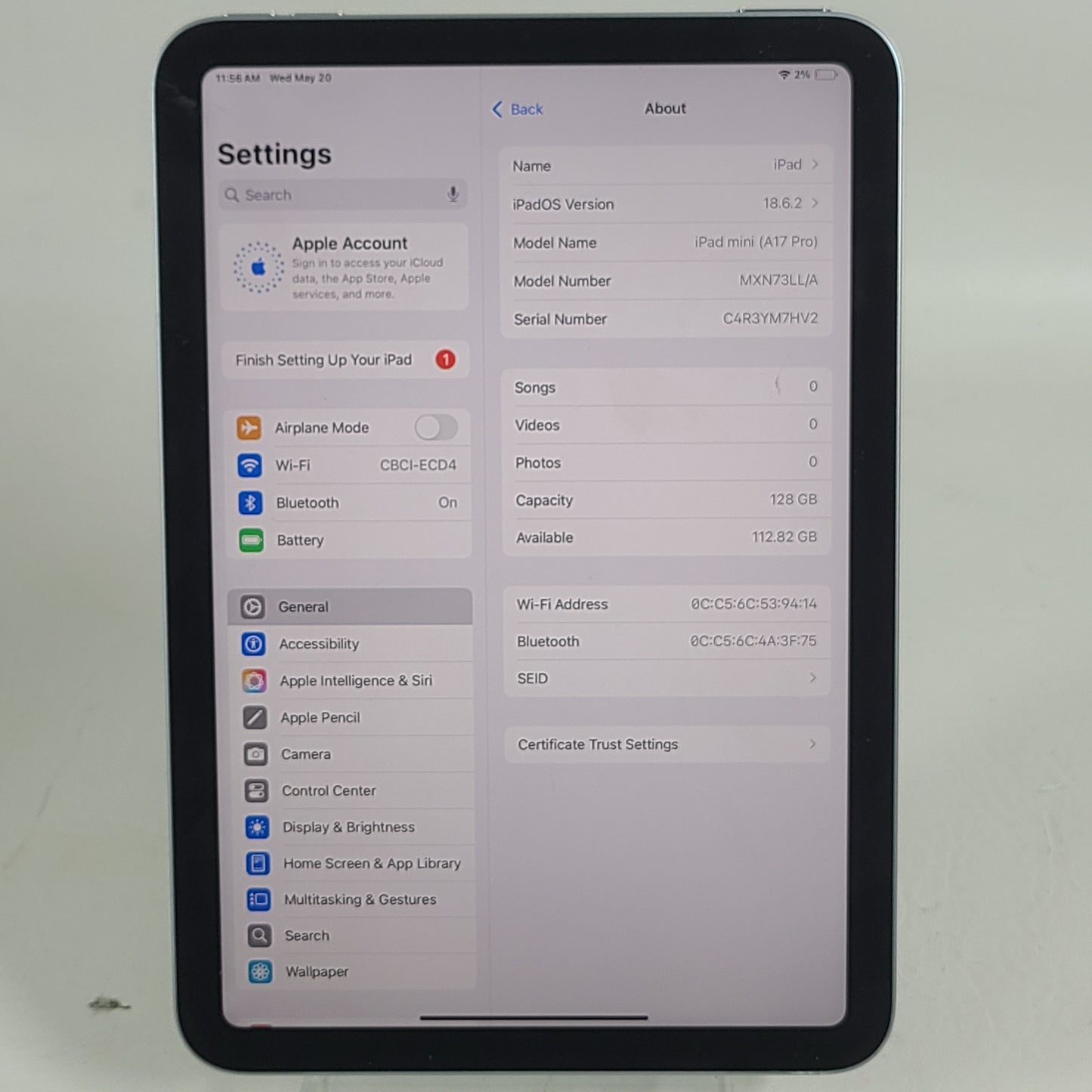 WiFi Only Apple iPad mini (A17 Pro) 128GB Blue MXN73LL/A