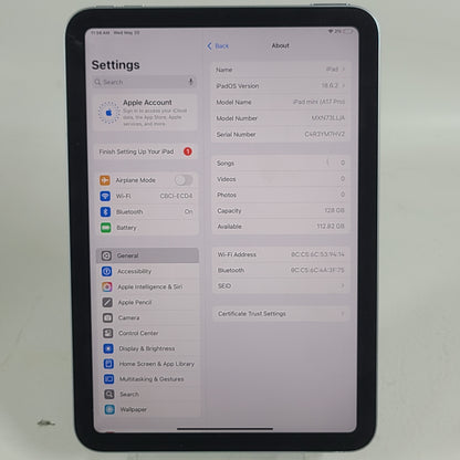 WiFi Only Apple iPad mini (A17 Pro) 128GB Blue MXN73LL/A