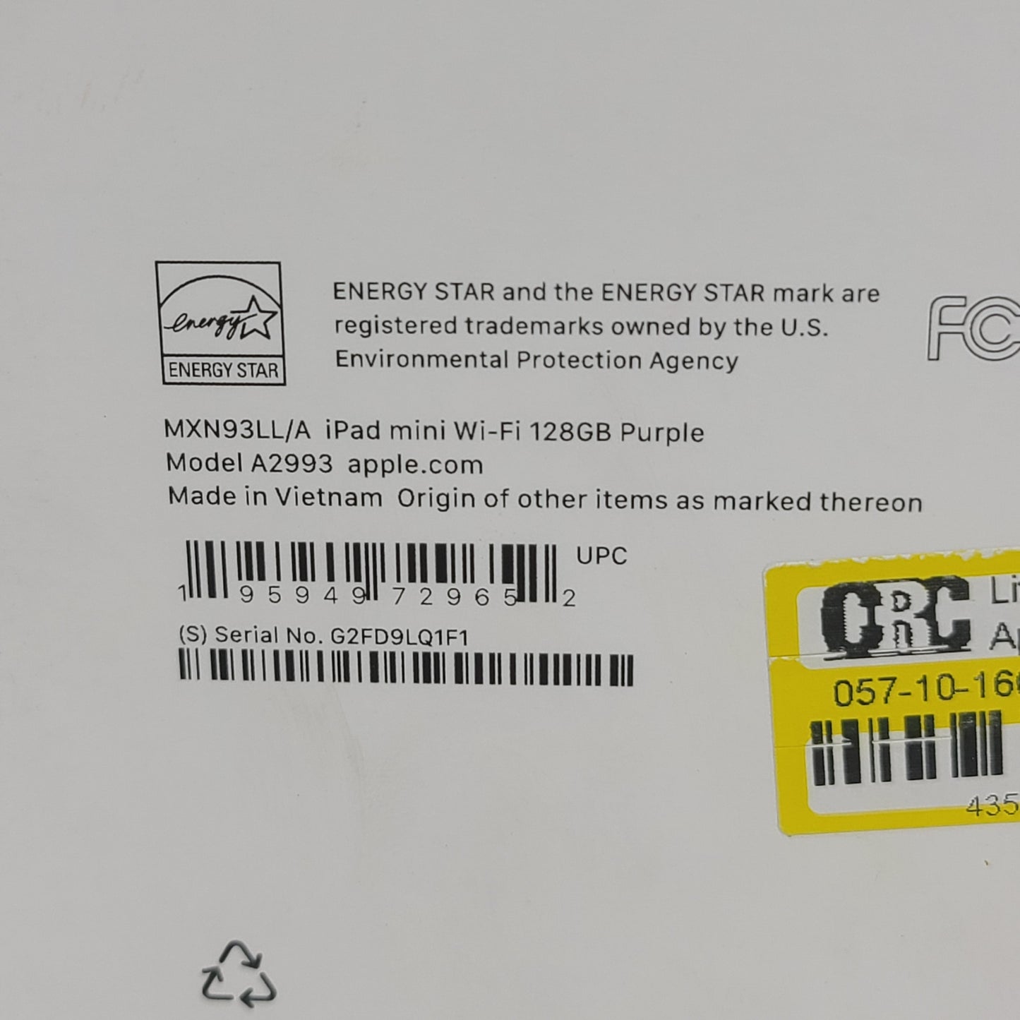 WiFi Only Apple iPad mini (A17 Pro) 128GB Purple MXN93LL/A