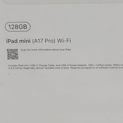 WiFi Only Apple iPad mini (A17 Pro) 128GB Purple MXN93LL/A