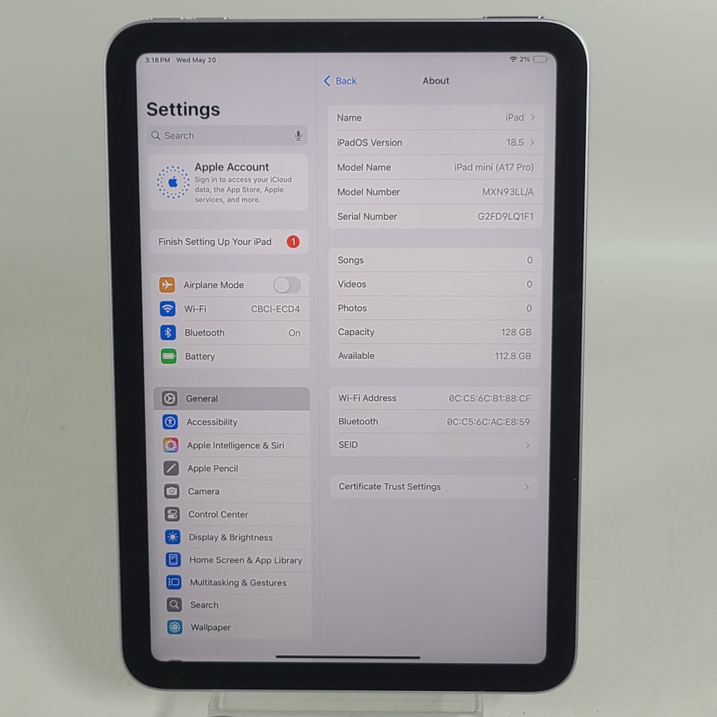 WiFi Only Apple iPad mini (A17 Pro) 128GB Purple MXN93LL/A
