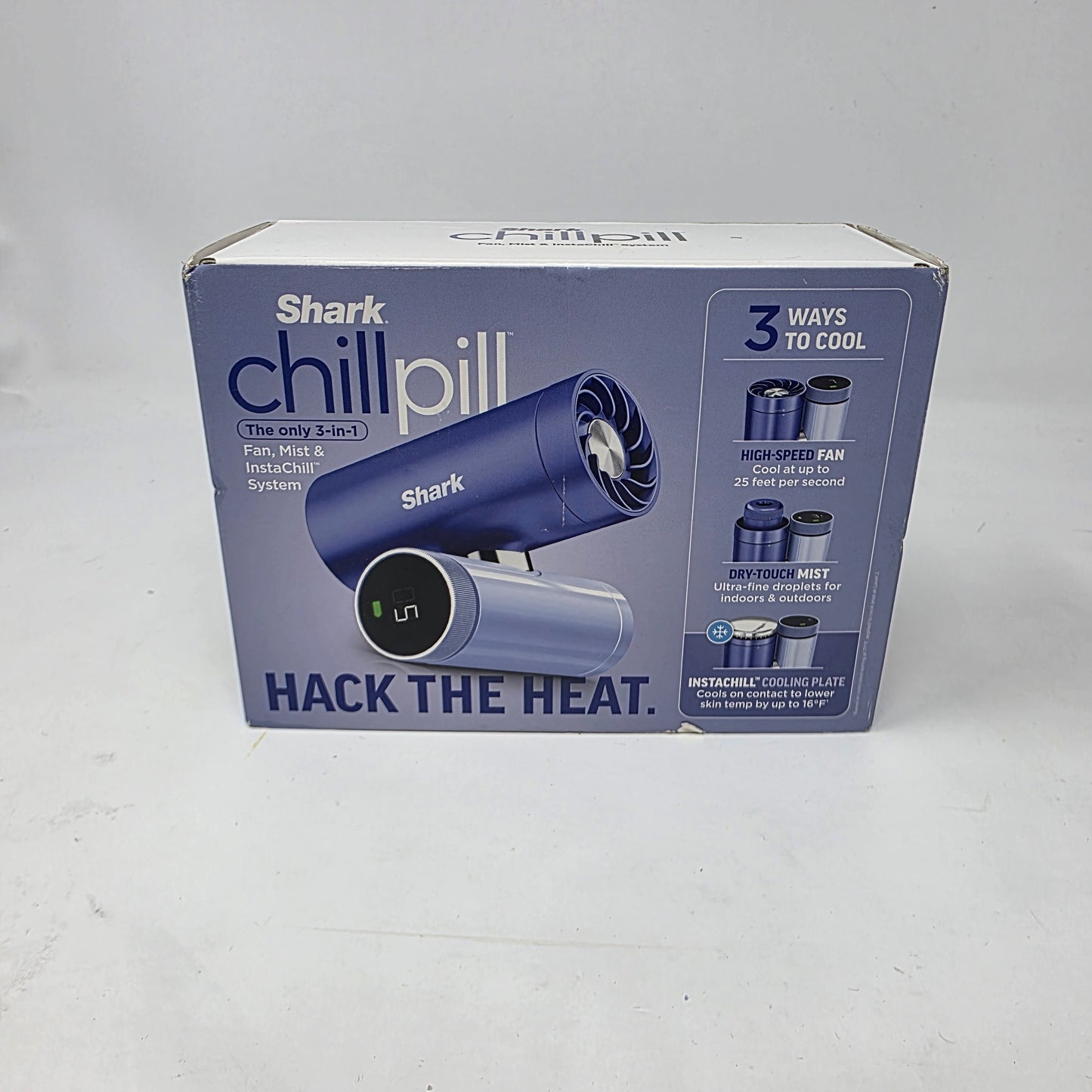 New Shark Chill Pill Blue 3-in-1 Personal Cooling System w/Fan, InstaChill, Mist