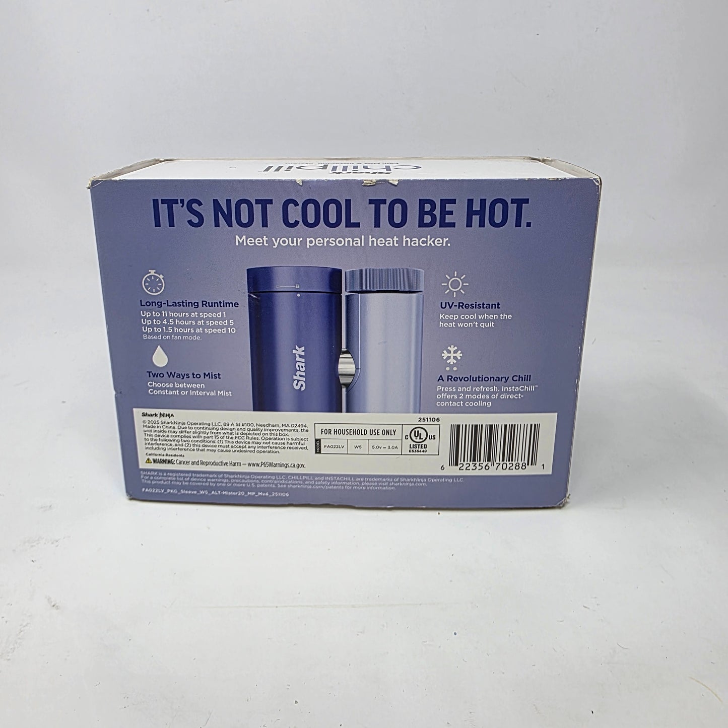 New Shark Chill Pill Blue 3-in-1 Personal Cooling System w/Fan, InstaChill, Mist