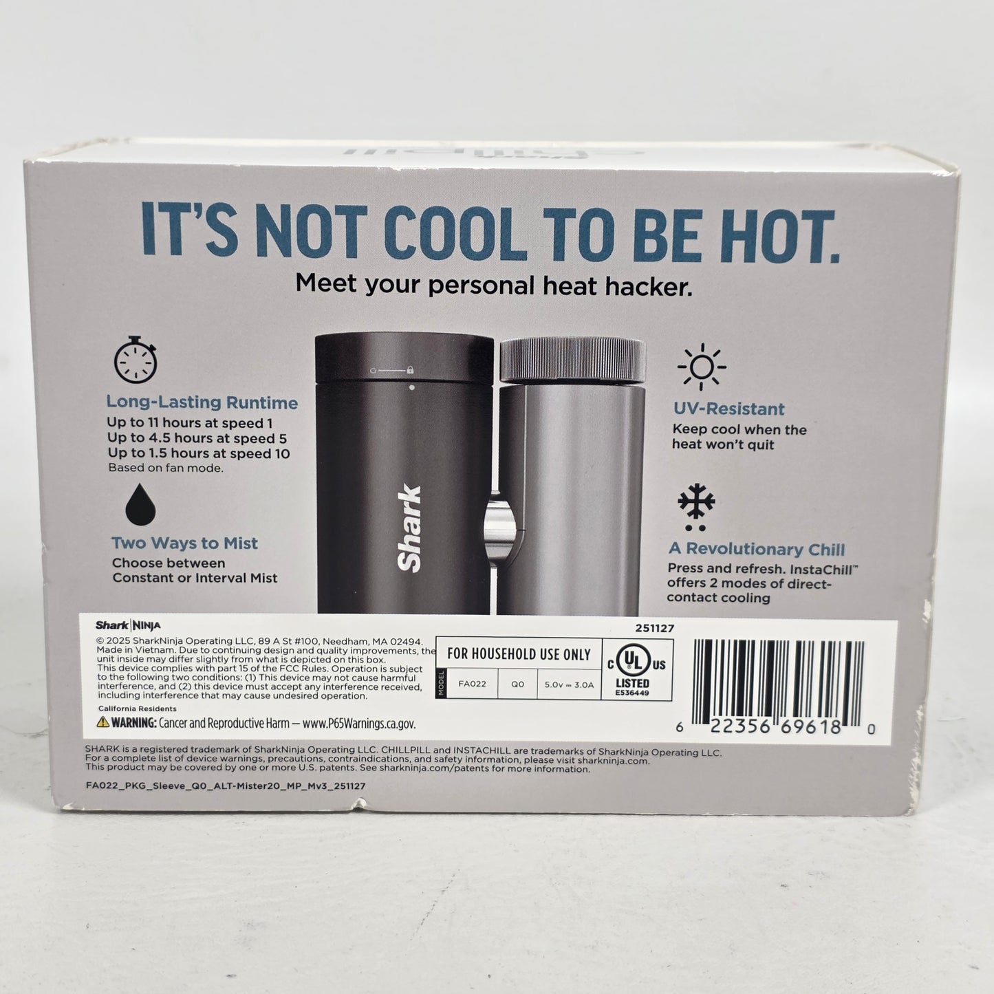 New Shark Chillpill 3-in-1 Portable Cooling Fan Mist & InstaChill