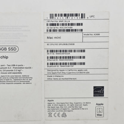2023 Apple Mac Mini M2 10 Core 3.5GHz 8GB RAM 256GB SSD MMFJ3LL/A