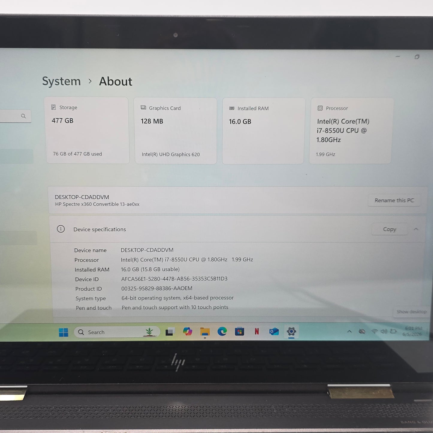 HP Spectre x360 13-AE013DX 13.3" i7-8550U 1.8GHz 16GB RAM 512GB SSD