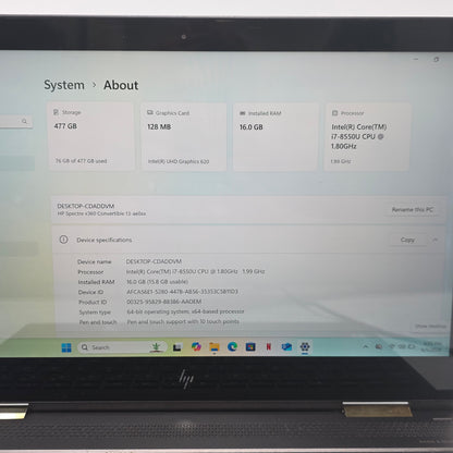 HP Spectre x360 13-AE013DX 13.3" i7-8550U 1.8GHz 16GB RAM 512GB SSD