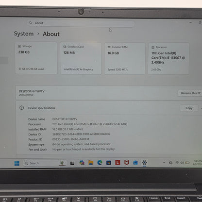 Lenovo thinkpaD JVHFC1 14" i5-1135G7 2.4GHz 16GB RAM 256GB SSD