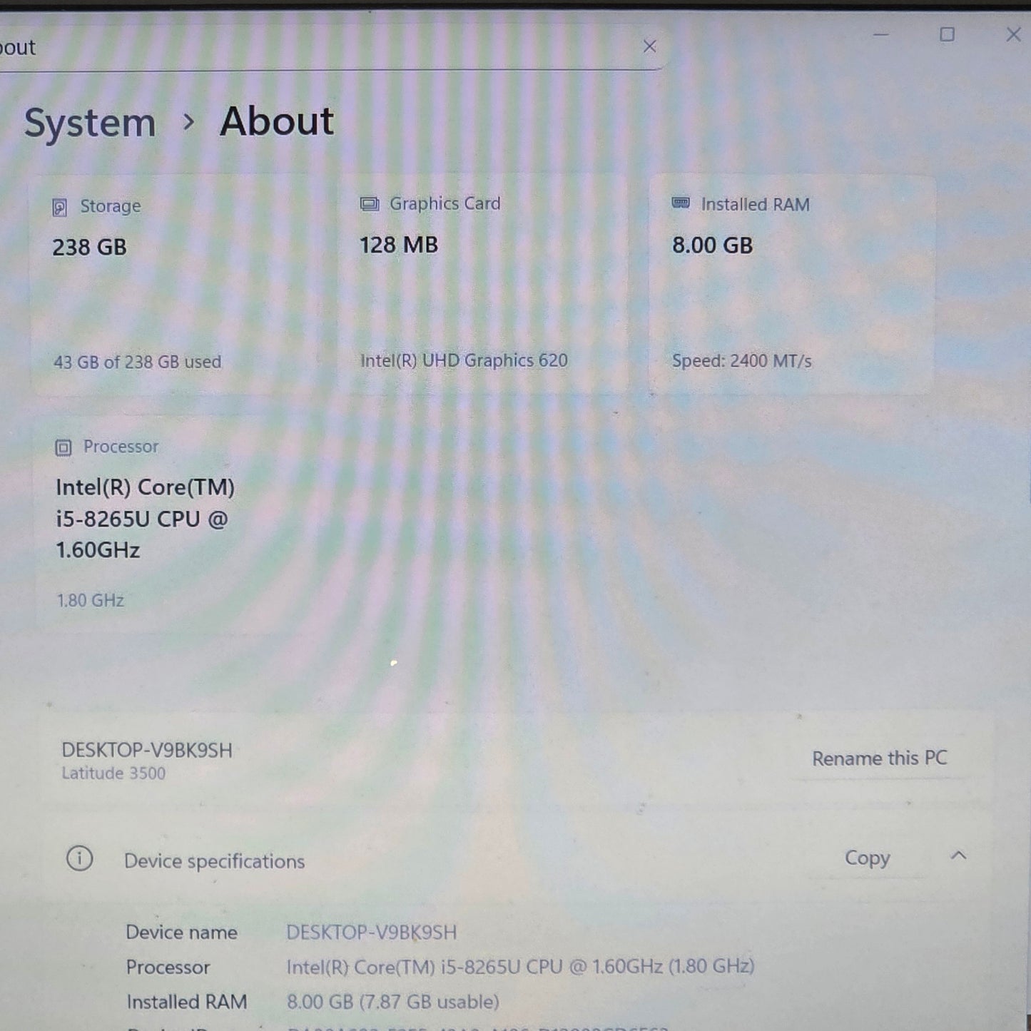 Dell Latitude 3500 15.6" i5-8265U 1.6GHz 8GB RAM 256GB SSD