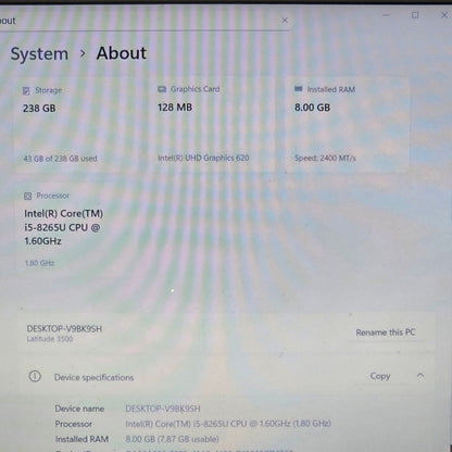 Dell Latitude 3500 15.6" i5-8265U 1.6GHz 8GB RAM 256GB SSD