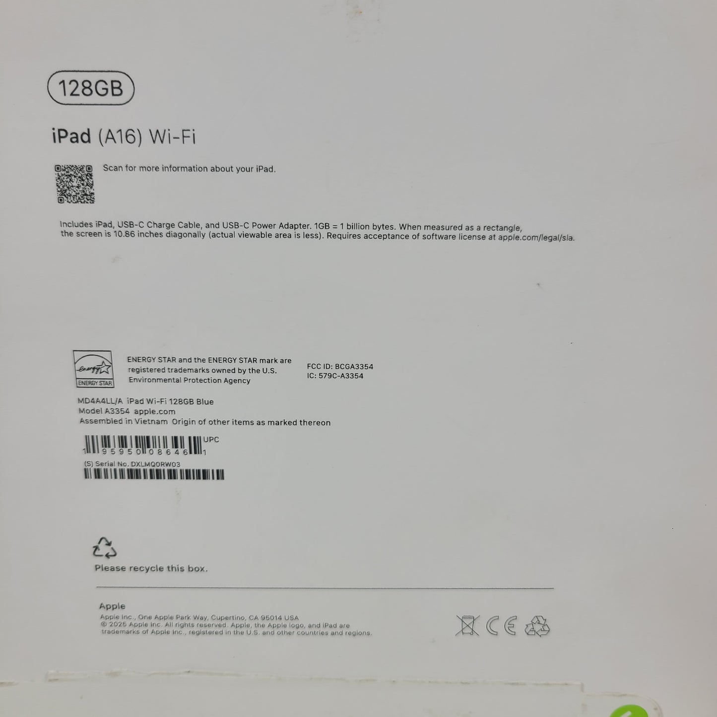 WiFi Only Apple iPad 11" (A16) 128GB Blue MD4A4LL/A