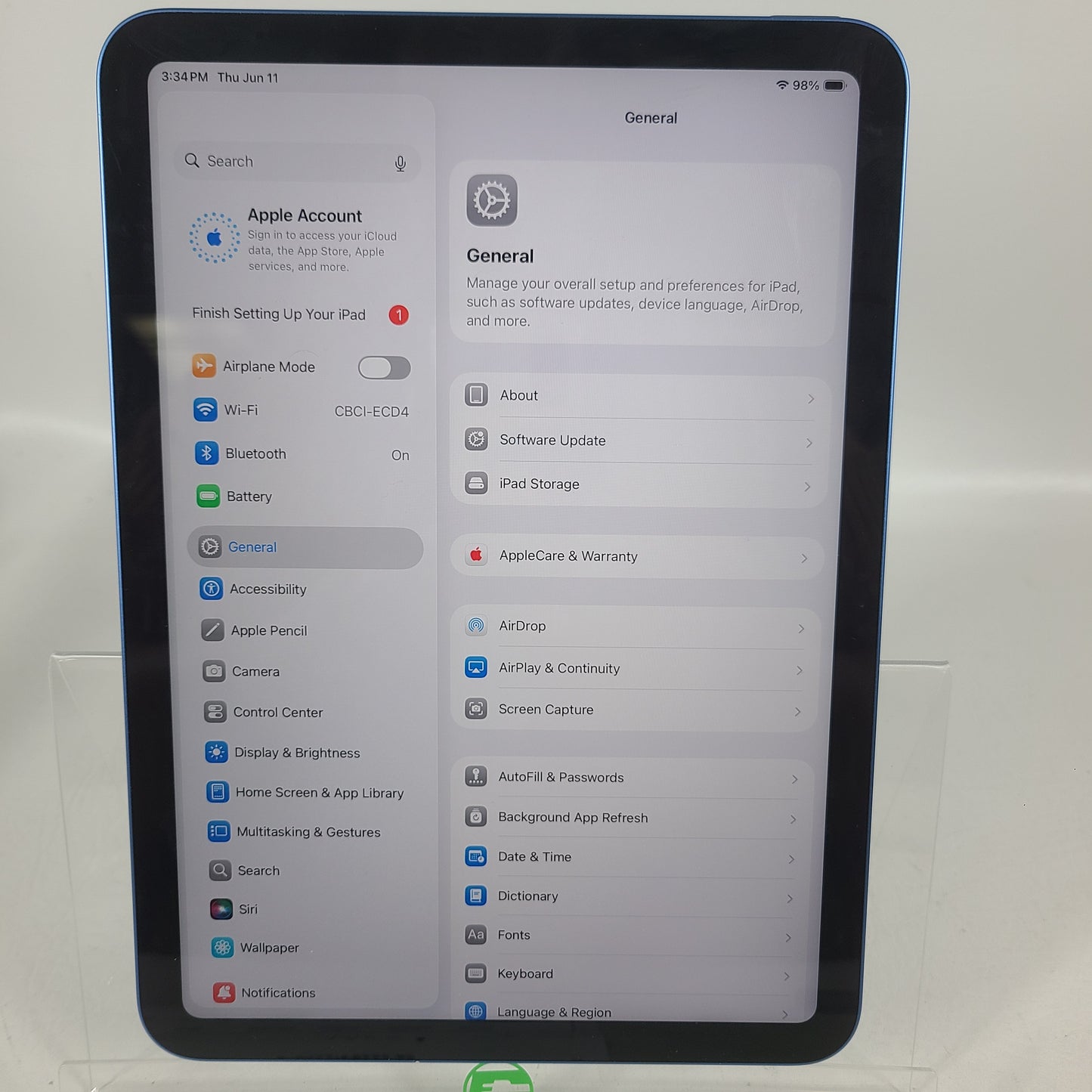 WiFi Only Apple iPad 11" (A16) 128GB Blue MD4A4LL/A