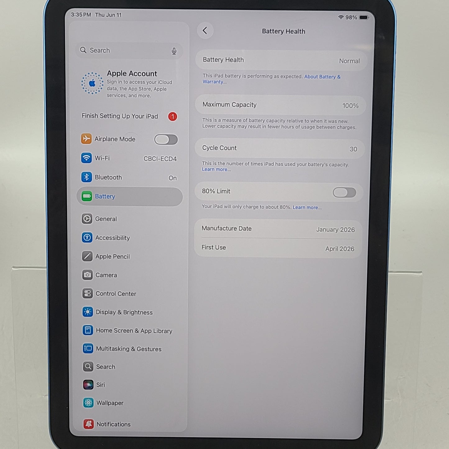 WiFi Only Apple iPad 11" (A16) 128GB Blue MD4A4LL/A