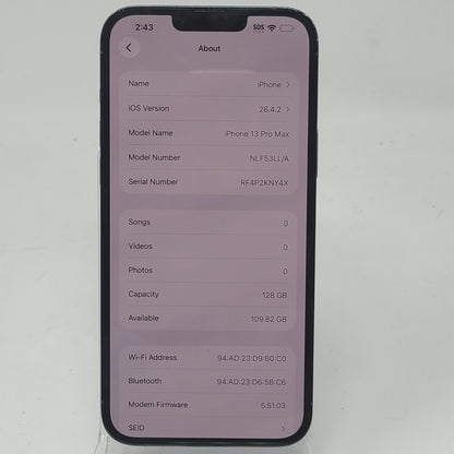 Factory Unlocked Apple iPhone 13 Pro Max 128GB Blue NLF53LL/A