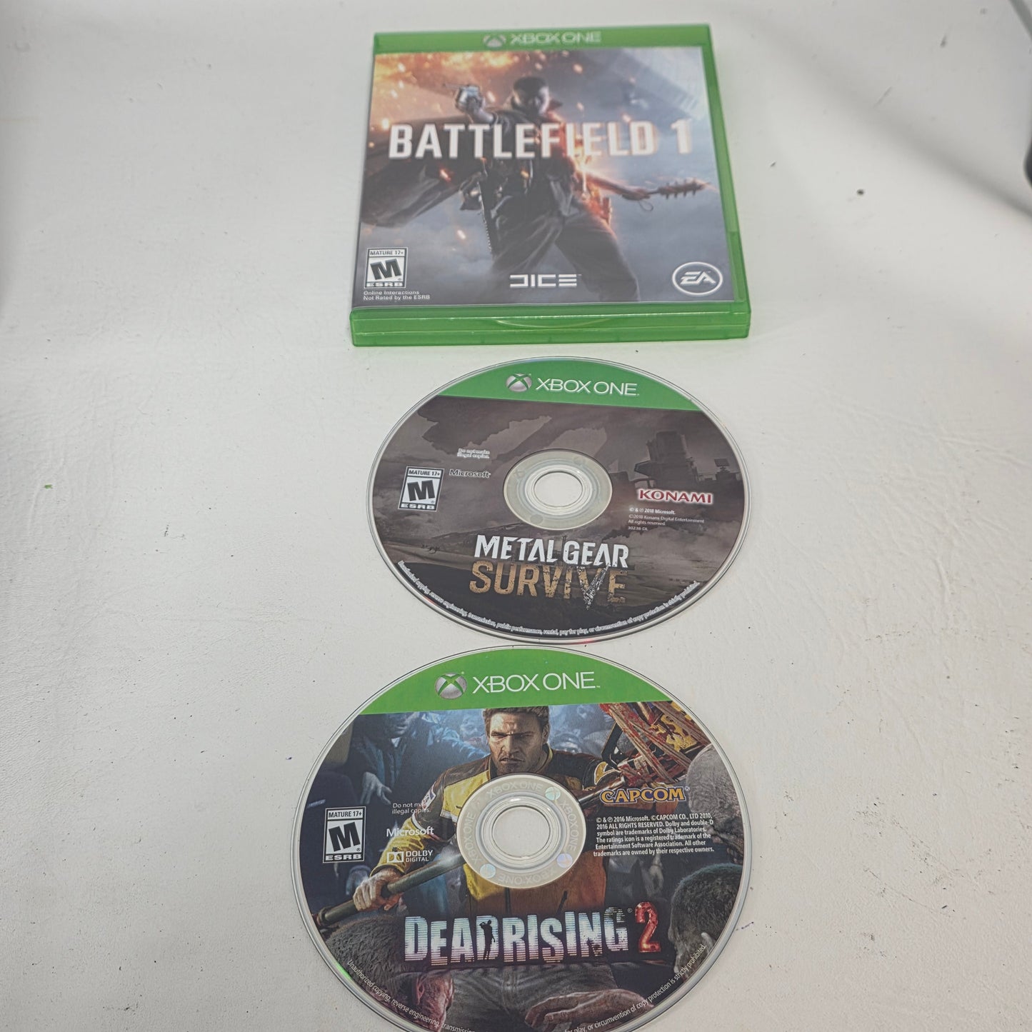 Lot of 3 Xbox One Games Battlefield 1 Dead Rising 2 Metal Gear Survive Mixed 