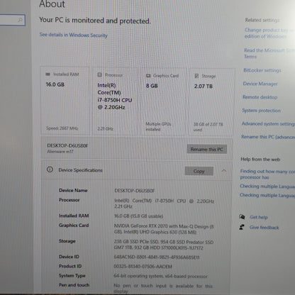 Alienware M17 D6USBF 17.3" i7-8750H 2.2GHz 16GB RAM 954GB SSD 932GB HDD GeForce 