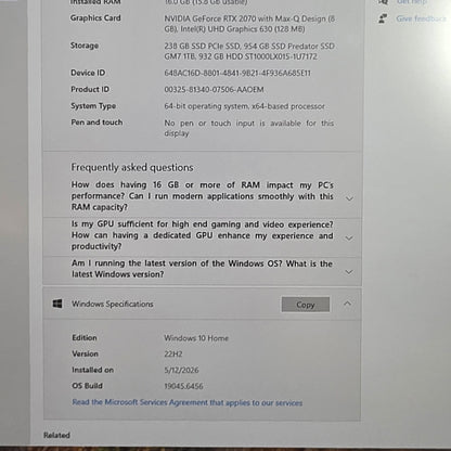 Alienware M17 D6USBF 17.3" i7-8750H 2.2GHz 16GB RAM 954GB SSD 932GB HDD GeForce 