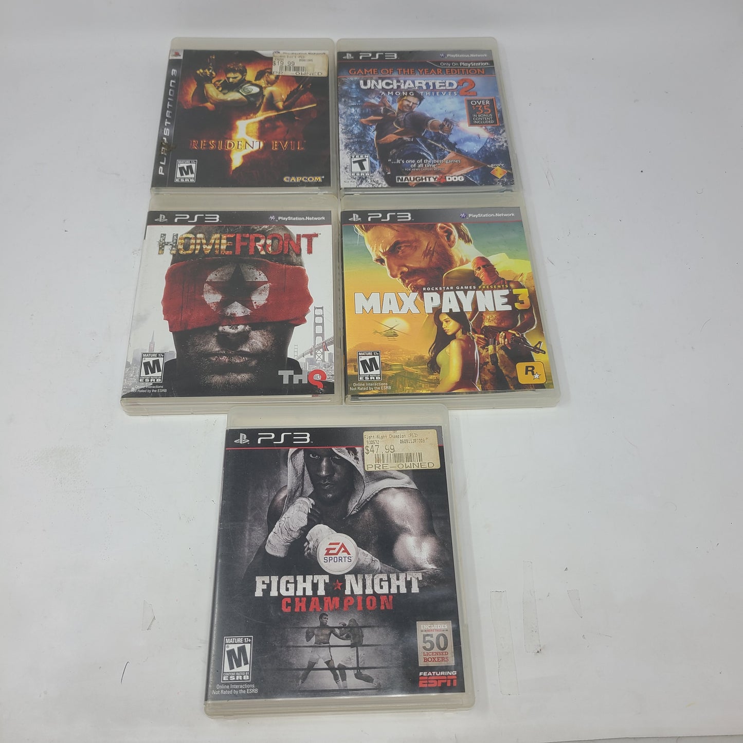 Lot of 5 PlayStation 3  Games Resident Evil 5 Max Payne 3 Fight Night Champion