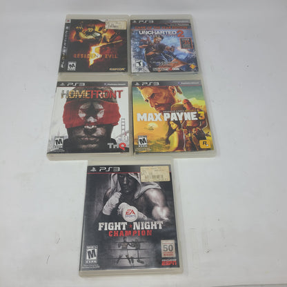 Lot of 5 PlayStation 3  Games Resident Evil 5 Max Payne 3 Fight Night Champion