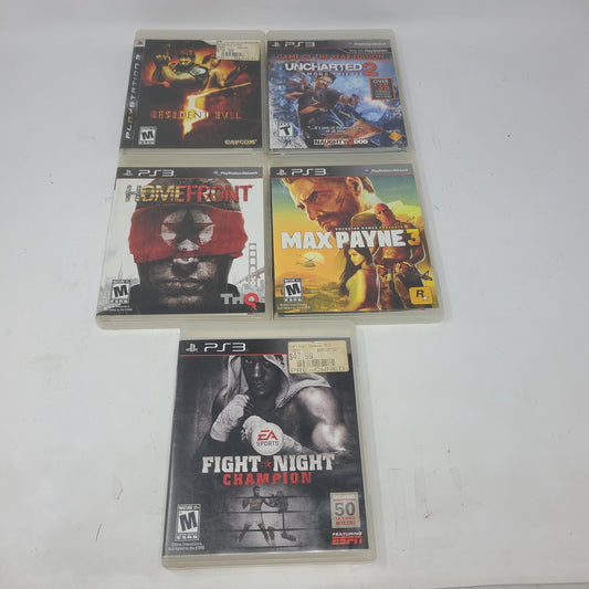 Lot of 5 PlayStation 3  Games Resident Evil 5 Max Payne 3 Fight Night Champion