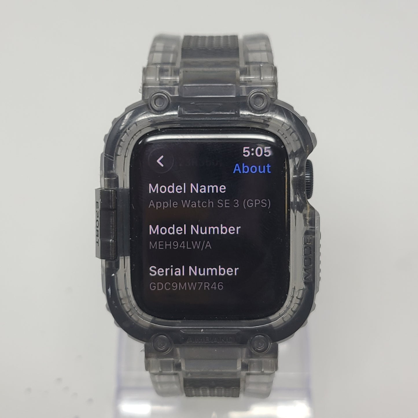 GPS Only Apple Watch SE 3 40MM Midnight Aluminum Black Transparent Rugged Bumper  MEH94LW/A