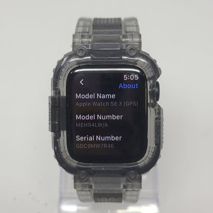 GPS Only Apple Watch SE 3 40MM Midnight Aluminum Black Transparent Rugged Bumper  MEH94LW/A
