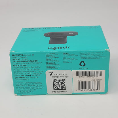 Logitech C270 HD Webcam 720p Black 960-000694