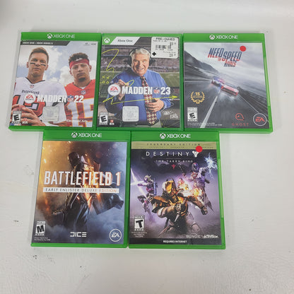 Lot of 5 Games Microsoft Xbox One Madden NFL 22,Madden NFL 23,Need for Speed Rivals,Battlefield 1,Destiny