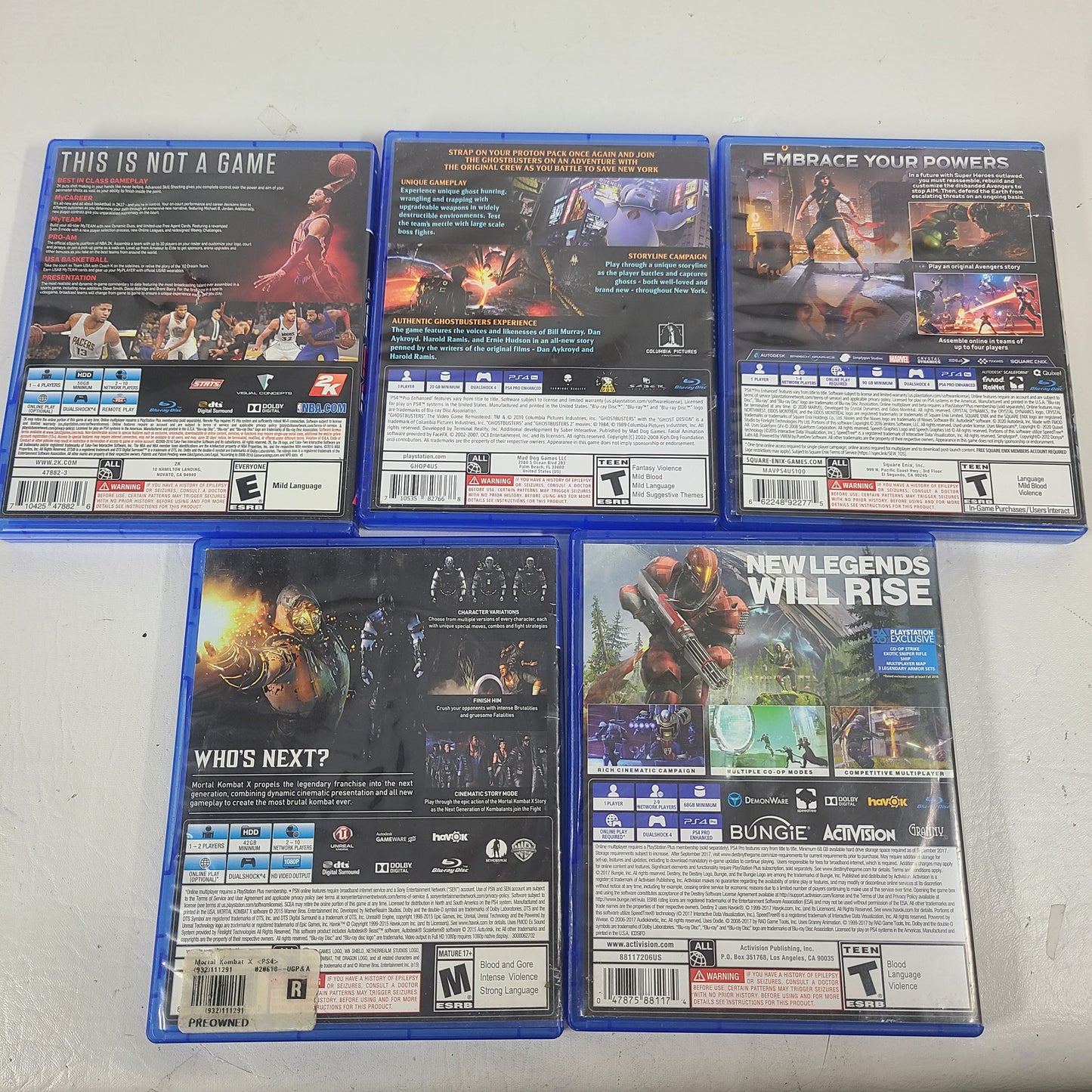 Lot of 5 Sony PlayStation 4 PS4 Games NBA 2K17,Ghostbusters,Marvel's Avengers,Mortal Kombat X,Destiny 2
