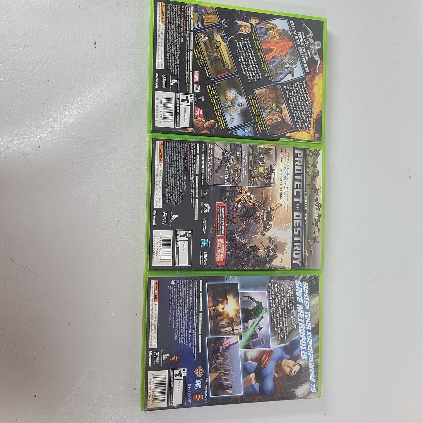 Lot of 3 Microsoft Xbox 360 Superhero Games Fantastic Four Silver Surfer 