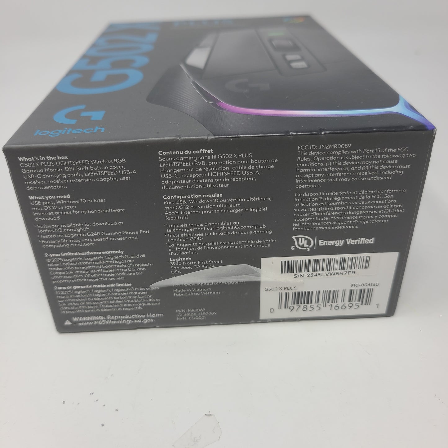 New LogiTech G502X Plus WIRELESS RGB GAMING MOUSE 910-006160