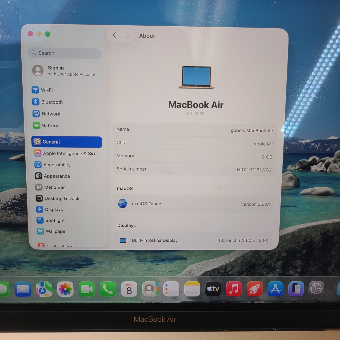 2020 Apple MacBook Air 13.3" M1 8C GPU 3.2GHz 8GB RAM 256GB SSD MGND3LL/A