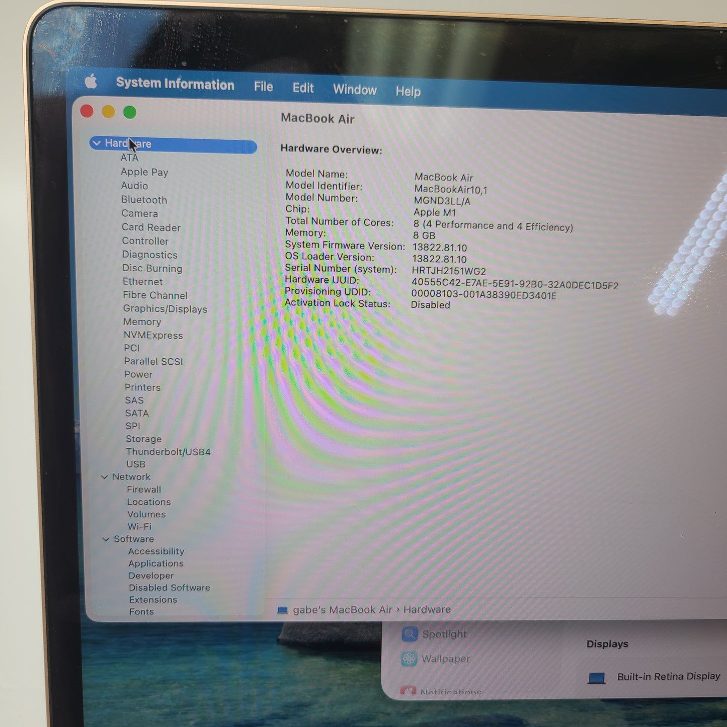 2020 Apple MacBook Air 13.3" M1 8C GPU 3.2GHz 8GB RAM 256GB SSD MGND3LL/A