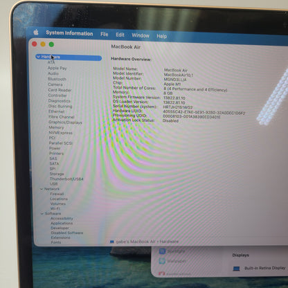 2020 Apple MacBook Air 13.3" M1 8C GPU 3.2GHz 8GB RAM 256GB SSD MGND3LL/A