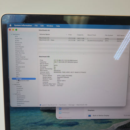 2020 Apple MacBook Air 13.3" M1 8C GPU 3.2GHz 8GB RAM 256GB SSD MGND3LL/A