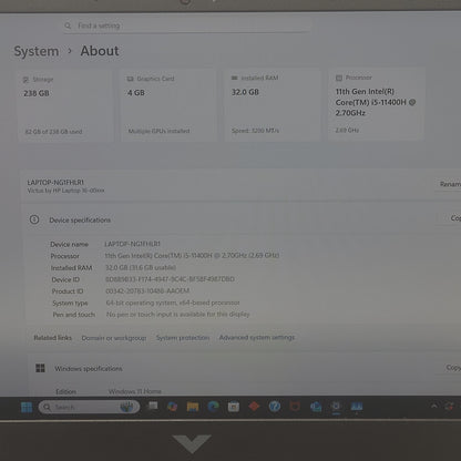 HP Victus NG1FHLR1 16.1 i5-11400H 2.7GHz 32GB RAM 256GB SSD GeForce RTX 3050 Ti
