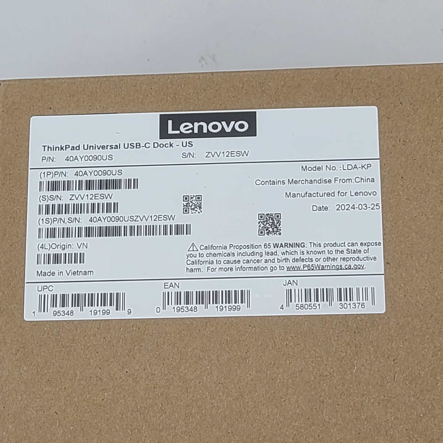 New Lenovo Thinkpad Universal USB-C Dock Docking Station 40AY0090US